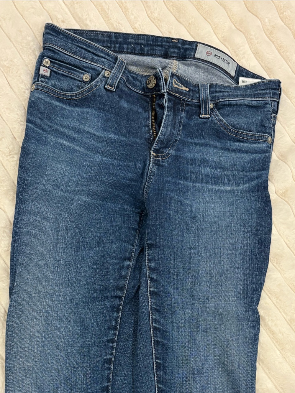 Ag Adriano Goldschmied Light Blue Denim Jeans with Red Logo Detail